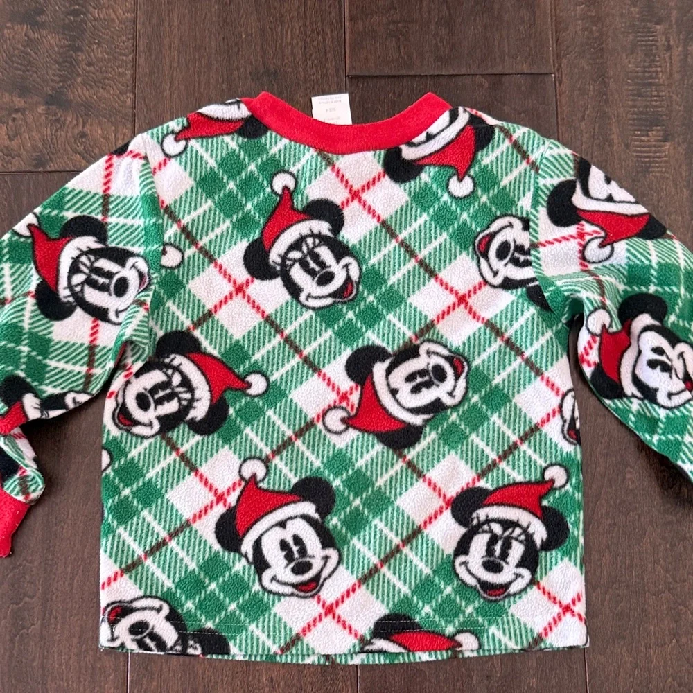 Disney 100 Mickey Mouse and Minnie Green and Red Plaid Pajama Set